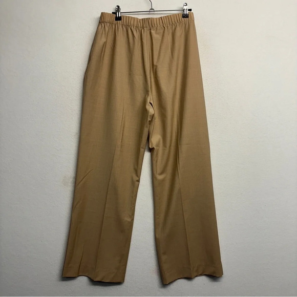 St John Collection Tan Beige Trouser Pants Wool Blend 14 Wide Leg Side Zip - Picture 2 of 7